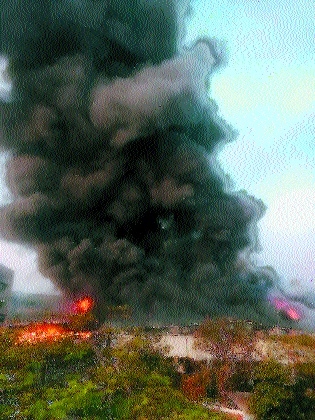 The flames and smoke leap