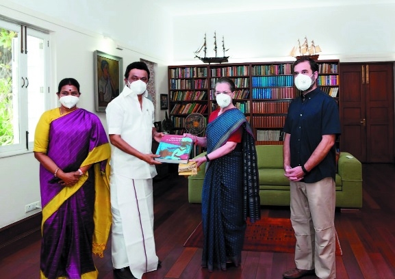 M K Stalin meets Sonia Ra