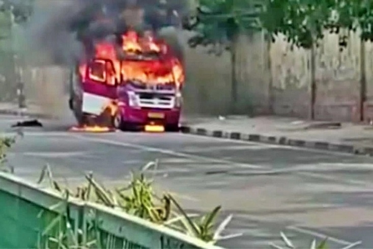 Ambulance set on fire 