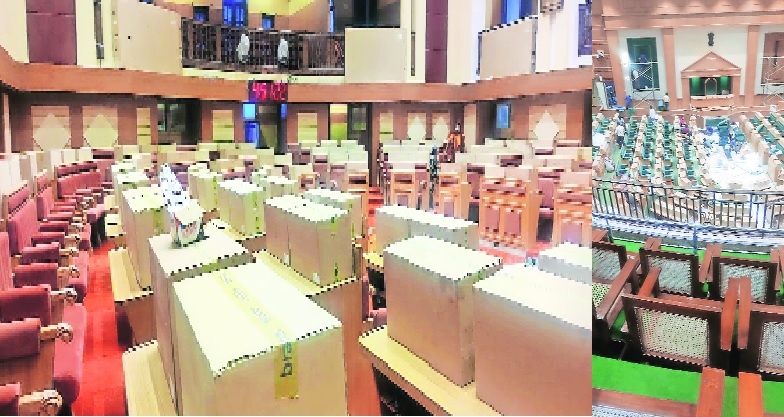 Boxes of laptops are kept on the tables of Member