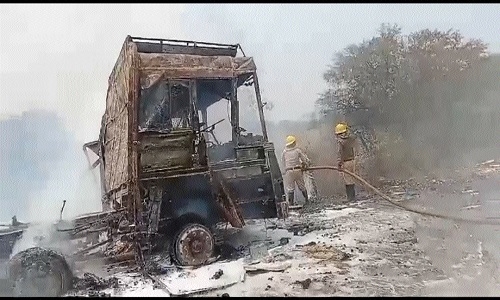 Truck laden with firecrackers 