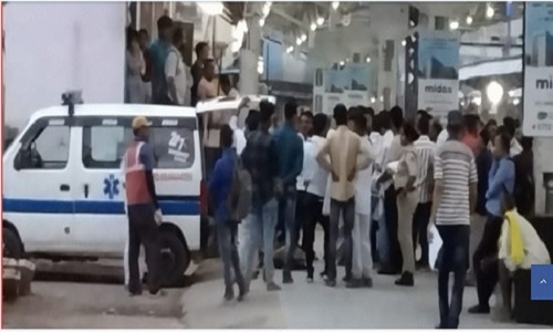 Woman boarding train 