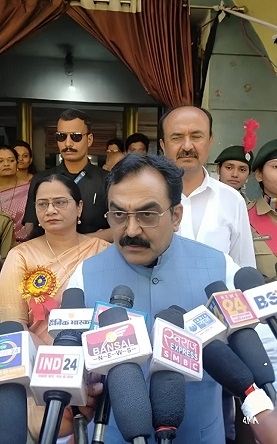 State PWD Minister Rakesh Singh talking to media persons