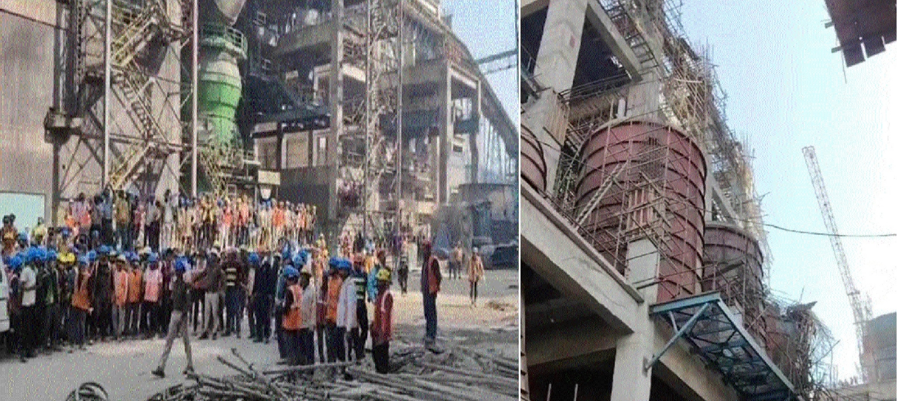 The spot where scaffolding collapsed in a cement factory