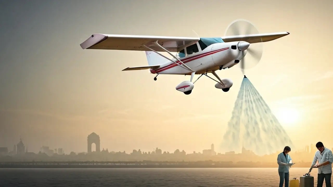 The Cessna aircraft used for the first cloud-seeding trial