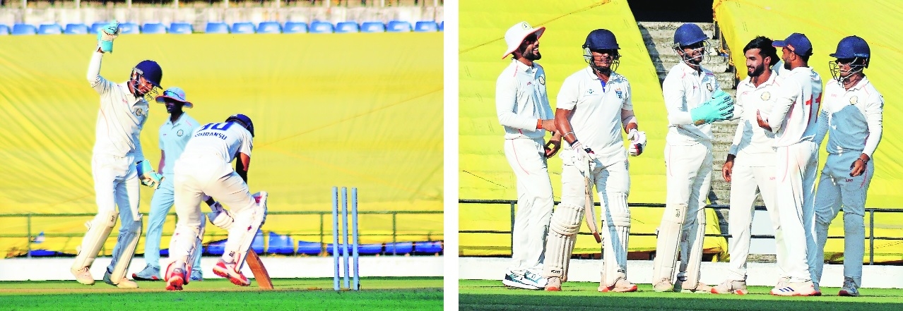 Subhranshu Senapati is bowled by Vidarbha debutant Gaurav Farde