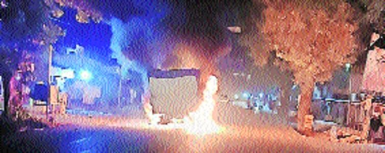 Fire engulfs truck carrying cattle illegally