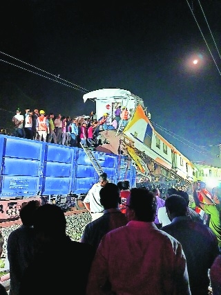 The MEMU engine mounted on the wagon of the goods train
