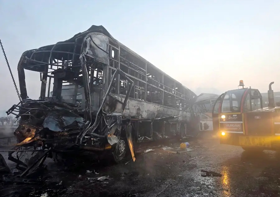 13 killed, 43 injured in Yamuna Expressway pile-up; buses catch fire