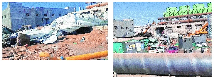 Mangled remains of aluminum tank at Avada factory site