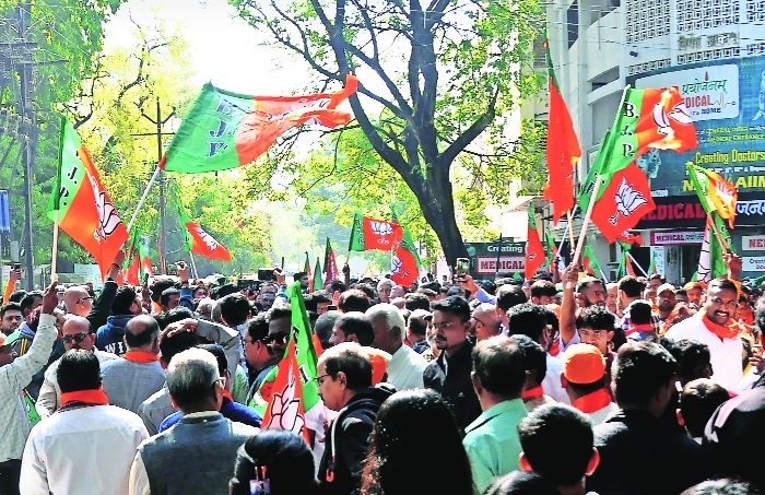 BJP party workers came out in support of the partys candidates at Laxmi Nagar Zoneon Tuesday