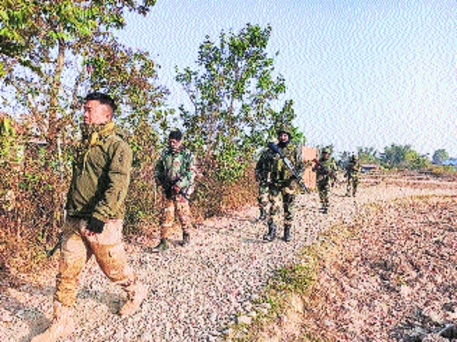 Security force personnel during a search operation in the fringe and vulnerable areas