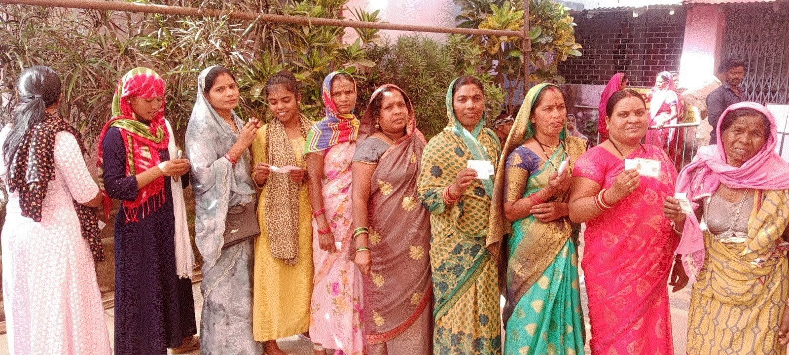 Voters in a queue at a polling station under Nagri block of Dhamtari district on Sunday