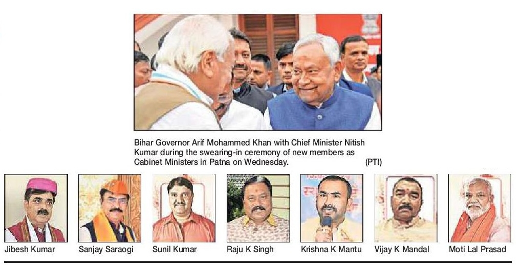 Nitish expands Cabinet  Inducts 7 new ministers all from BJP