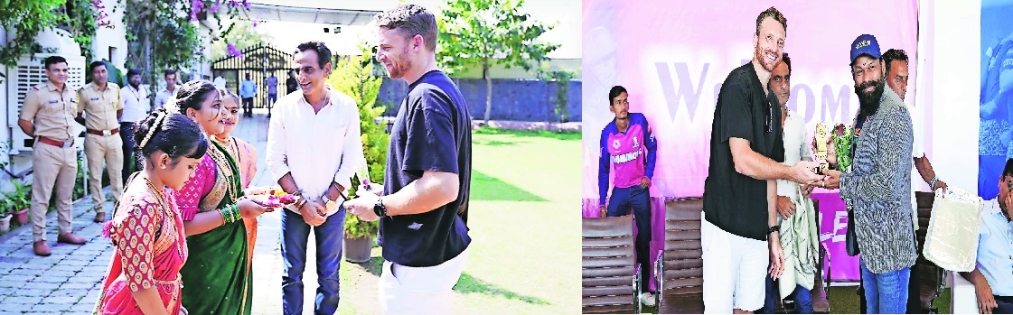  England white-ball captian Jos Buttler felicitating one of the awardees  Buttler interacting with students