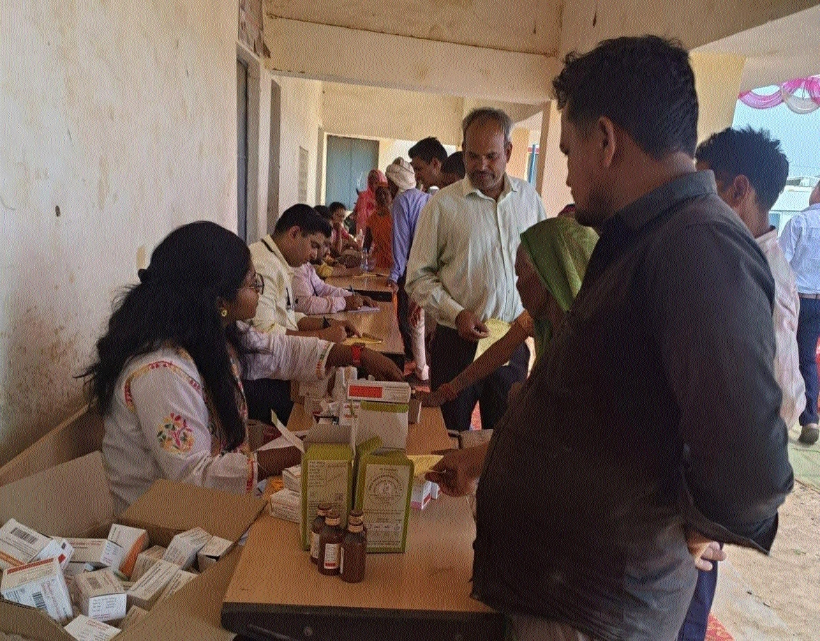 Team of doctors examining patients during 