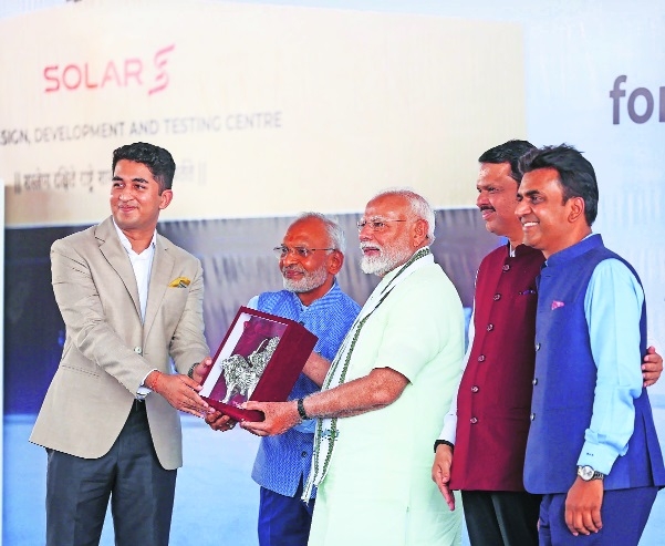 Chairman of Solar Industries Satyanarayan Nuwal with PM Modi