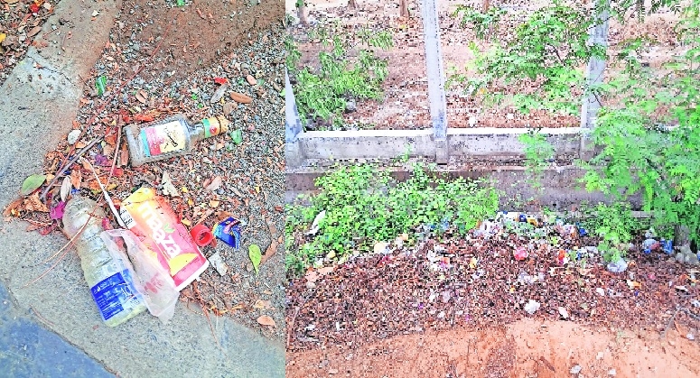 Garbage and alcohol bottles dumped in the stretch between Central Jail and CSIR-NEERI