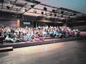 A crowd seen at Bharat Bhavan