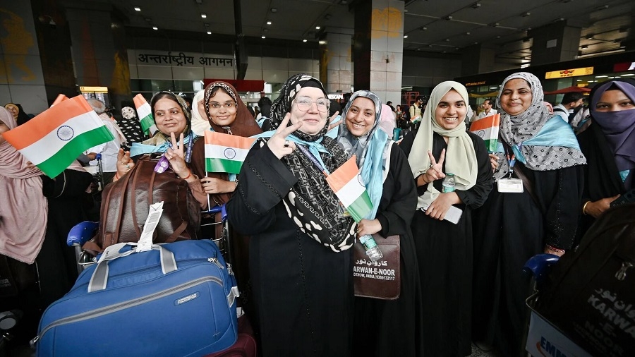 Indian nationals upon their arrival at Delhi airport