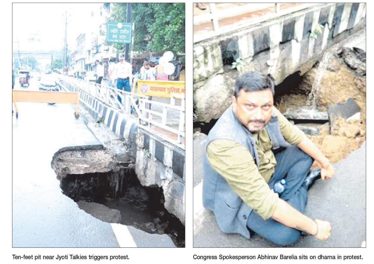Road caves in at Board Office Sq