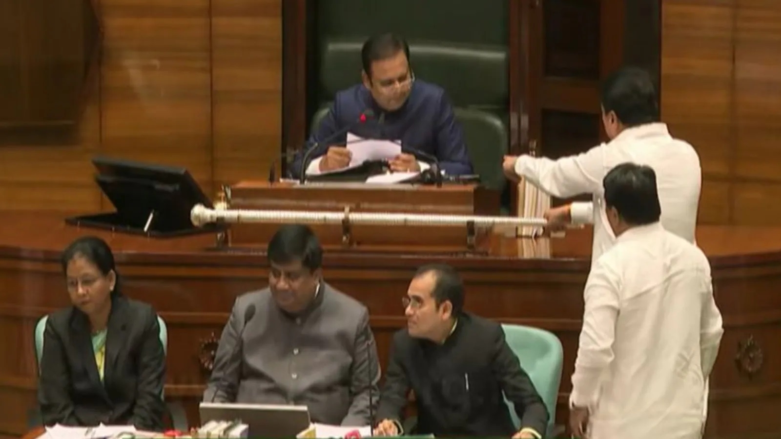 Cong MLA Nana Patole climbs Speakers podium