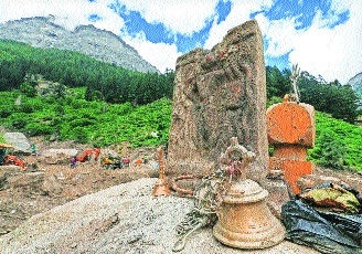 Temple bells and other things recovered following a cloudburst at Chisoti village