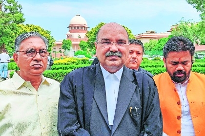 Advocate Barun Sinha speaks with the media after the Supreme Court 