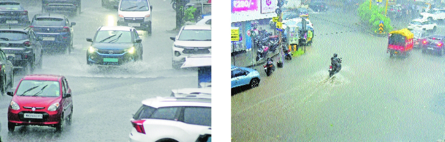 Sudden heavy rain floods city roads hits traffic movement in nagpur