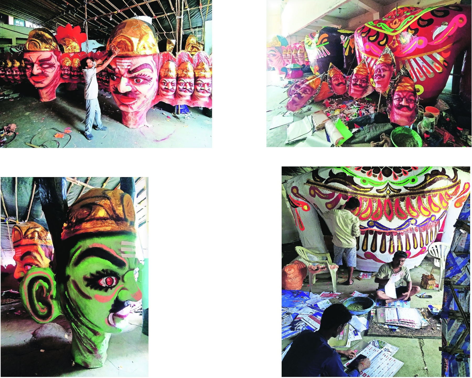 Khemraj Binwar working on an effigy of Ravan