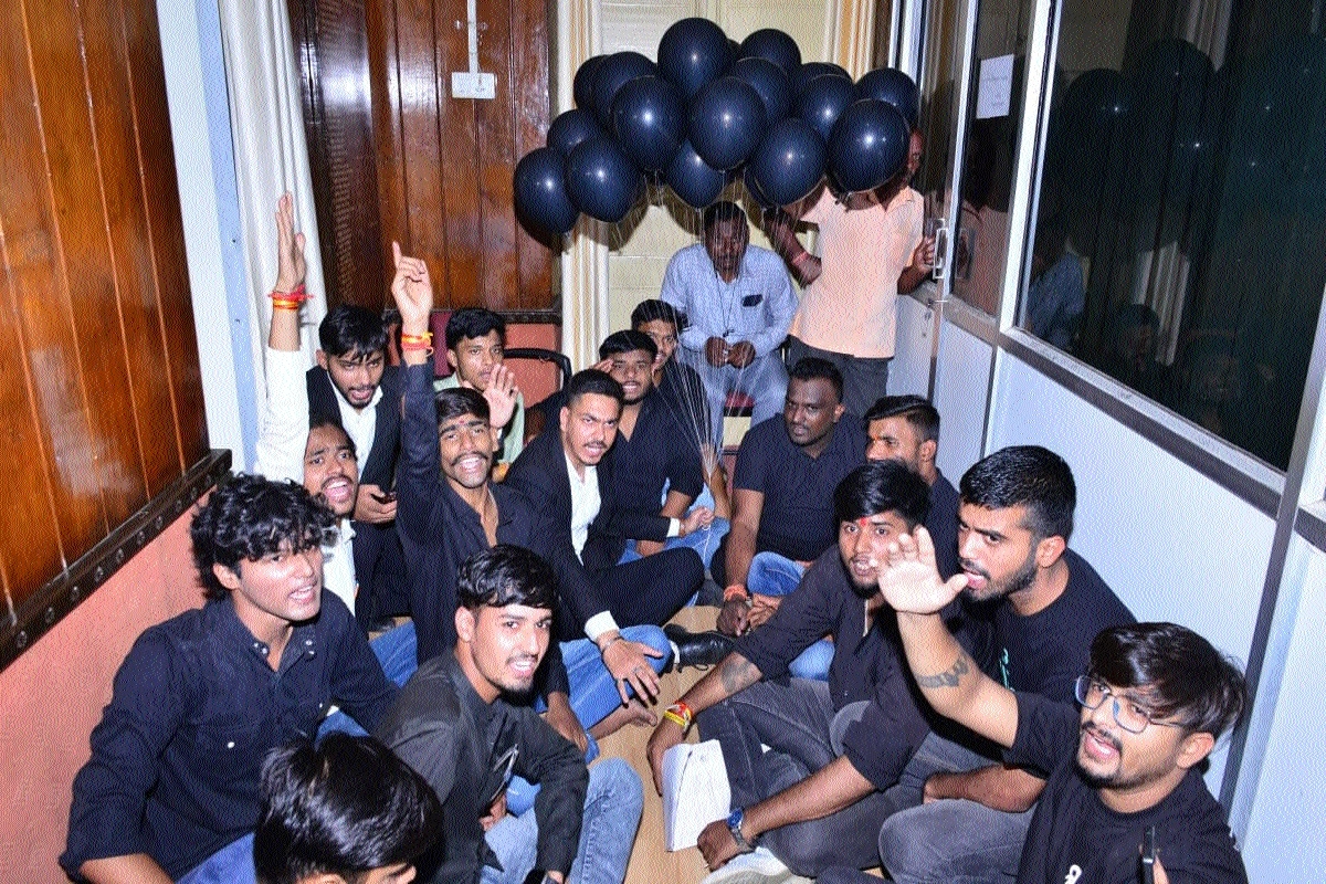 The NSUI members staging protest at the V-Cs chamber