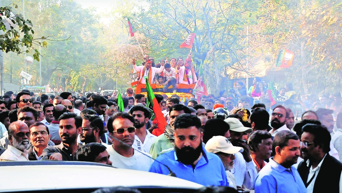 BJPs winning candidates taking out a victory rally with the partys workers on Friday