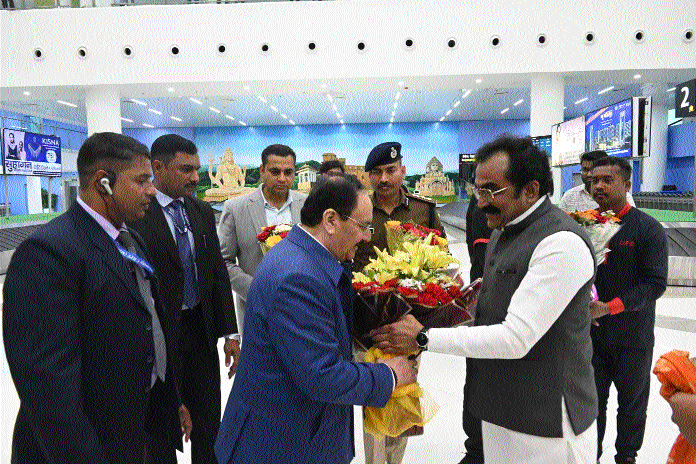 Union Minister JP Nadda accorded warm welcome on arrival in city 