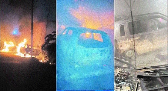 Massive fire guts automobile shop; seven cars reduced to ashes