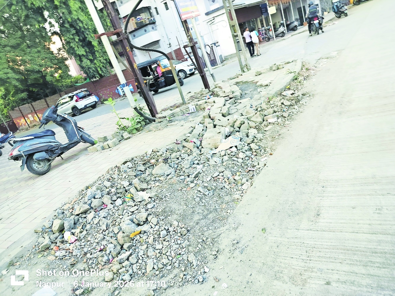 Construction debris can be spotted at many places in Omkar Nagar area