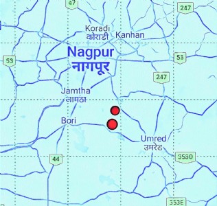 Two red dots showing the location of the epicentres