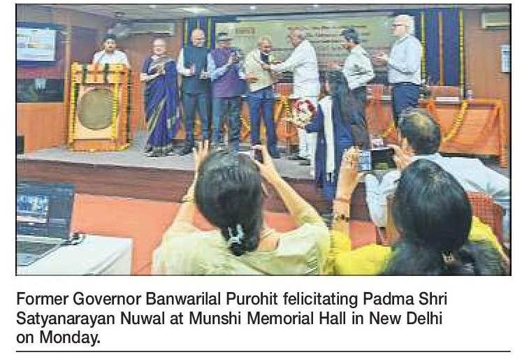NOTHING is bigger than national welfare and national security, says Padma Shri Satyanarayan Nuwal who has been rightly conferred the Padma Shri by the President of India Droupadi Murmu for his significant contributions to the defence manufacturing ecosystem. Speaking at a programme to felicitate him at Munshi Memorial Hall by Delhi Kendra of Bhartiya Vidya Bhavan in New Delhi on Monday, Nuwal, who happens to be the founder and Chairman of Solar Group of Industries at Nagpur in Maharashtra, said of the two i