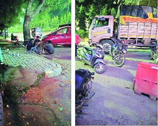 Above Men drinking on footpathR  Illegal parking on road