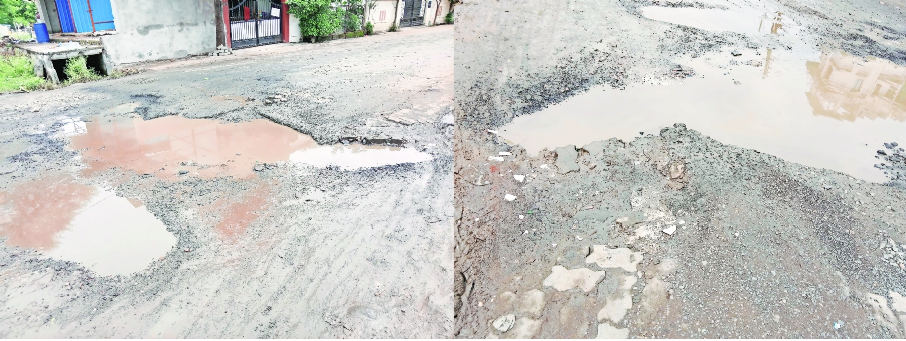 Deep potholes at Sham Nagar 