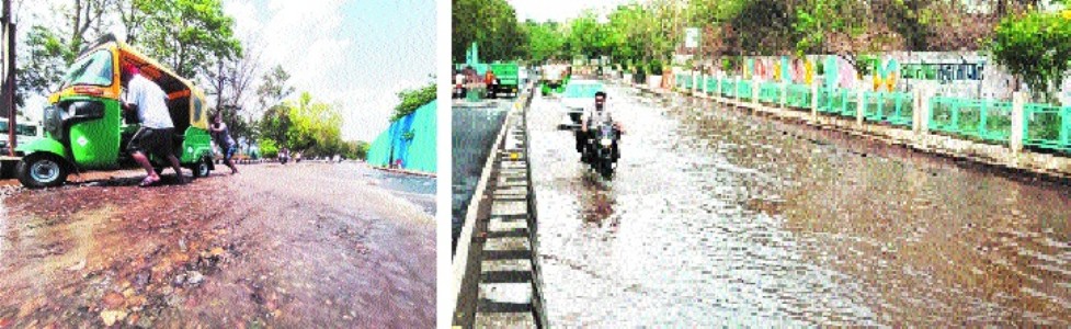 Road caves-in near Lok Bhavan after massive 5-MGD pipeline bursts; lakhs of litres wasted