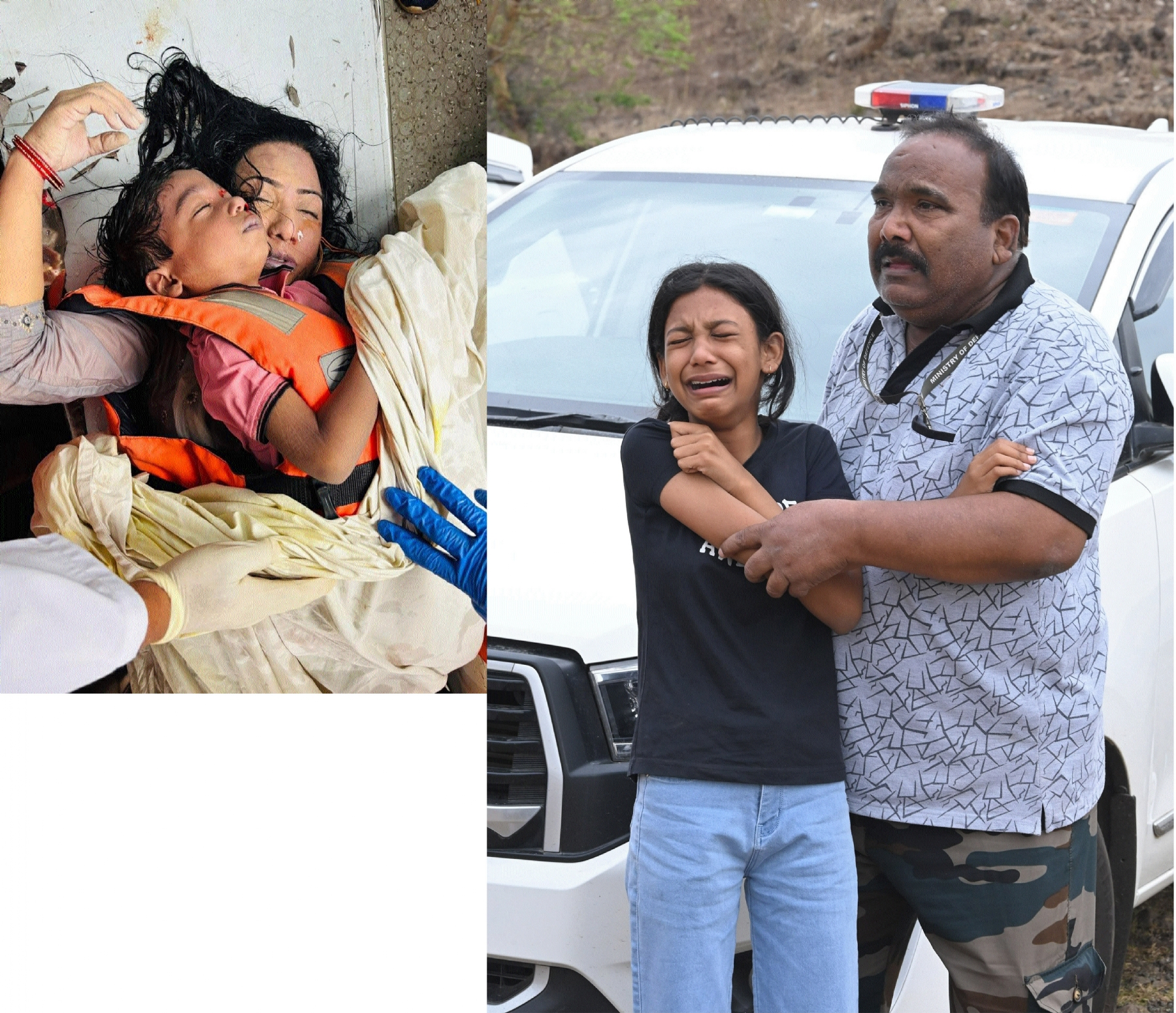 A child clinged to his mother as they faced