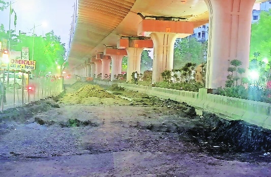 The dug-up road near Automotive square as part of the
