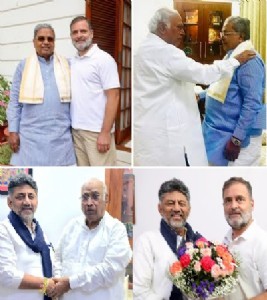Siddaramaiah meets Rahul, Kharge