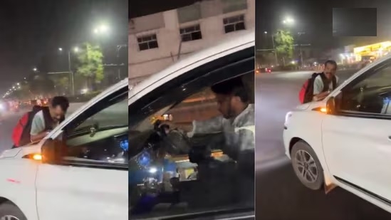 Middle-aged man dragged on bonnet 