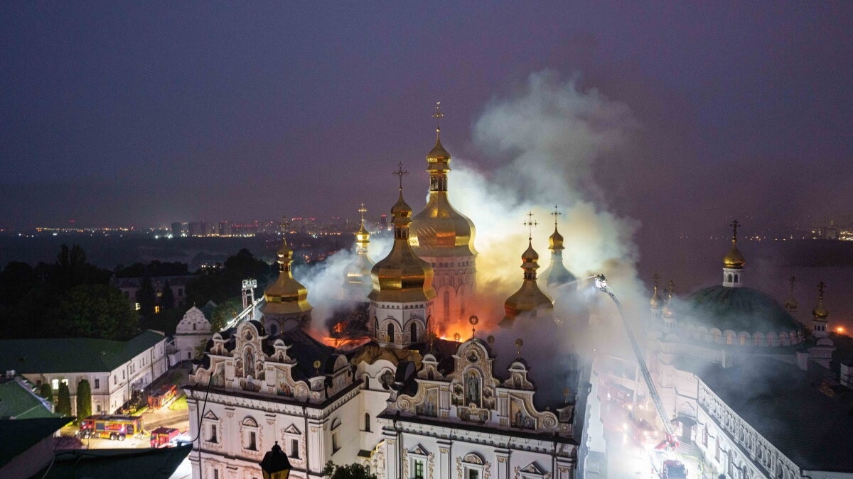 Russian attack in Kyiv sets fire to centuries-old religious site