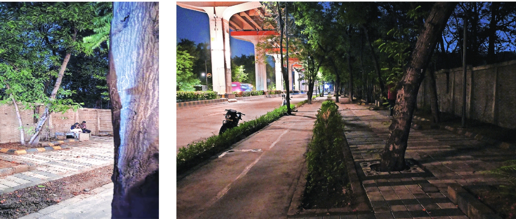A couple sitting in darkness on the promenade beside Nagpur Central Jail