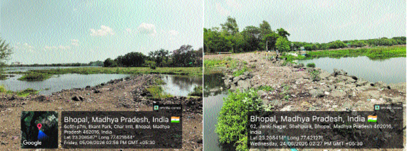 50-mt illegal road built inside Shahpura Lake