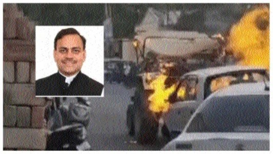 Narrow escape for Lakhnadaun MLA Baba after car crashes into wall, catches fire
