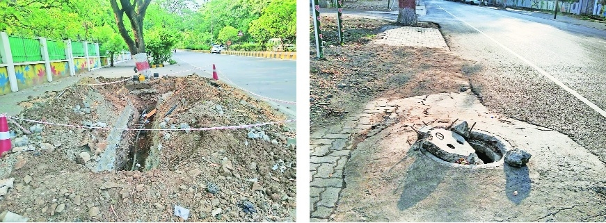 An open trench near Ravi Bhavan