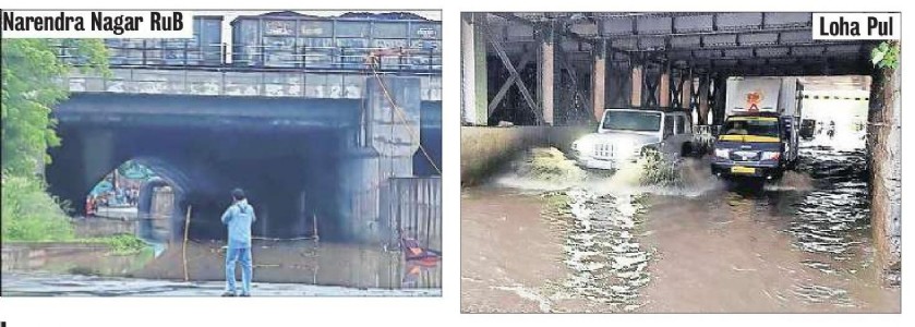 Torrential rains drench city Flood-control system at Narendra Nagar RuB fails, traffic disrupted
